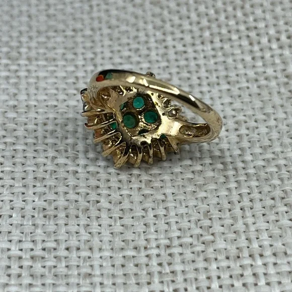 Vintage Emerald 925 Gold Vermeil Cluster Ring - Picture 7 of 17